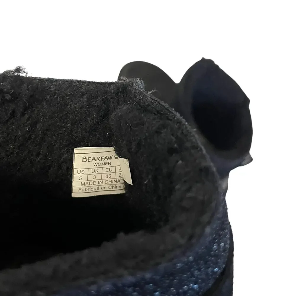 BearPaw Youth Girls Size 3.5 Womens 5 Black Cow Suede Sheep Skin Snow‎ Boots